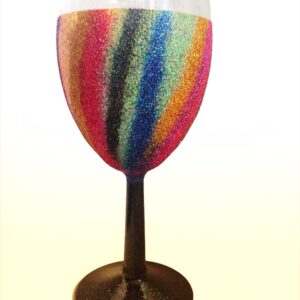 OOAK Rainbow Stripes Glitter Wine Glass