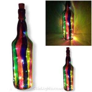 OOAK - Light Up Bottle Lamp LED Fairy Lights Abstract Rainbow 1000ml