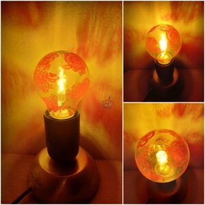 OOAK - Yellow With Red Roses Regular GLS Bulb Screw Cap